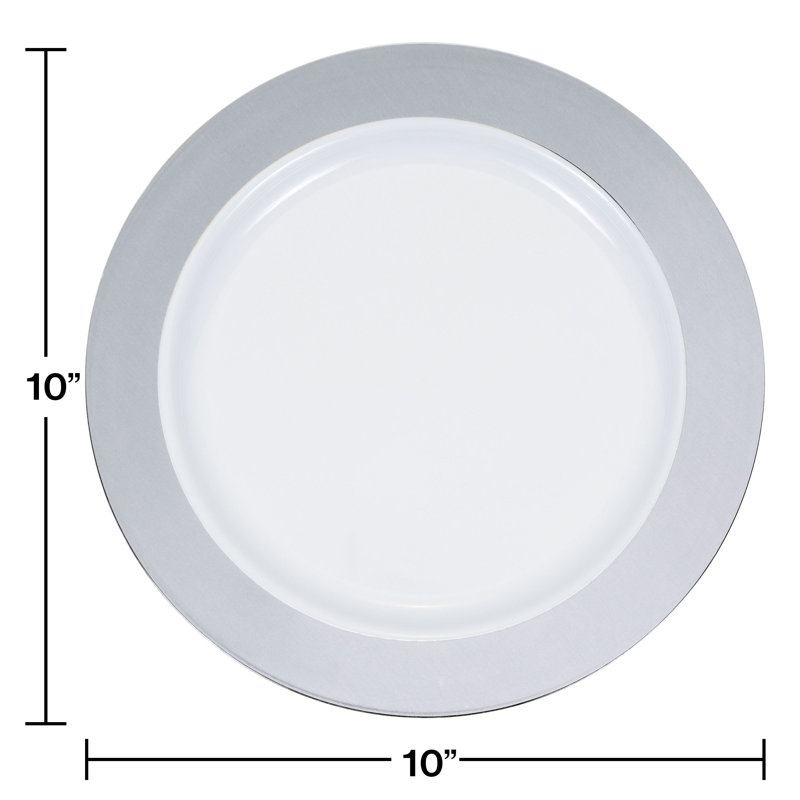 Silver Rim White Plastic Party Plates Set for 10 Guests