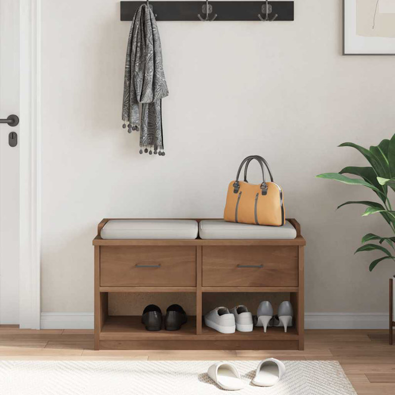 Hallway Bench SANDNES 87X40x50 Cm Solid Wood Pine, Walnut