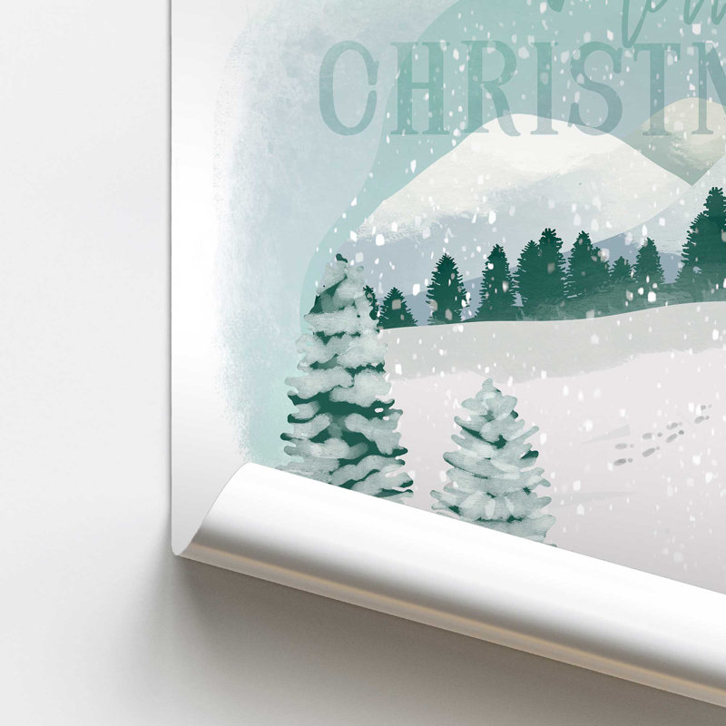 Imprimé chalet des Fêtes dans la neige, Sans cadre, papier, H 16 po x l 20 po