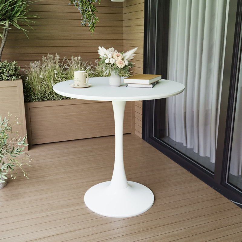 Table de salle à manger 31,5 "ronde blanche, table de salle à manger tulipe 2 à 4 personnes avec plateau en panneau de fibres à densité moyenne et base piédestal, table de bout Mid-Century