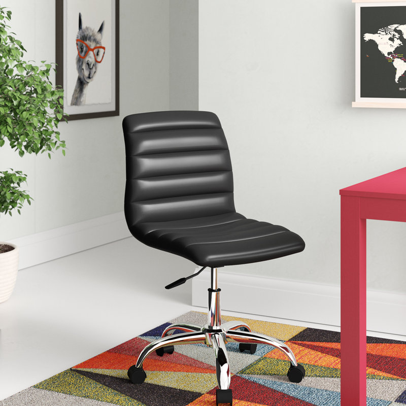 Polished Chrome Swivel Armless Office Chair in Black Vinyl