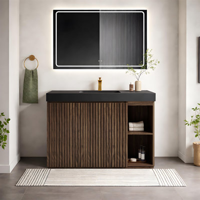 Modern 48" Single Bath Vanity Medieval Walnut Bathroom Vanity With Sink, Large Storage Freestanding Bathroom Vanity
