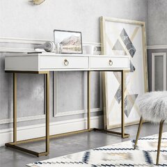 Modern White Rectangular Home Office Desk with Drawers in Gold Leg