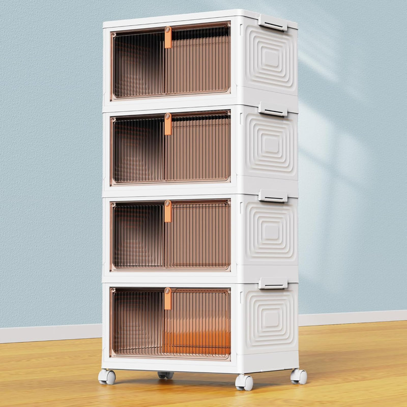Bacs de rangement en plastique à 4 niveaux avec couvercle 23QT, contenants de rangement empilables avec roues (blanc)