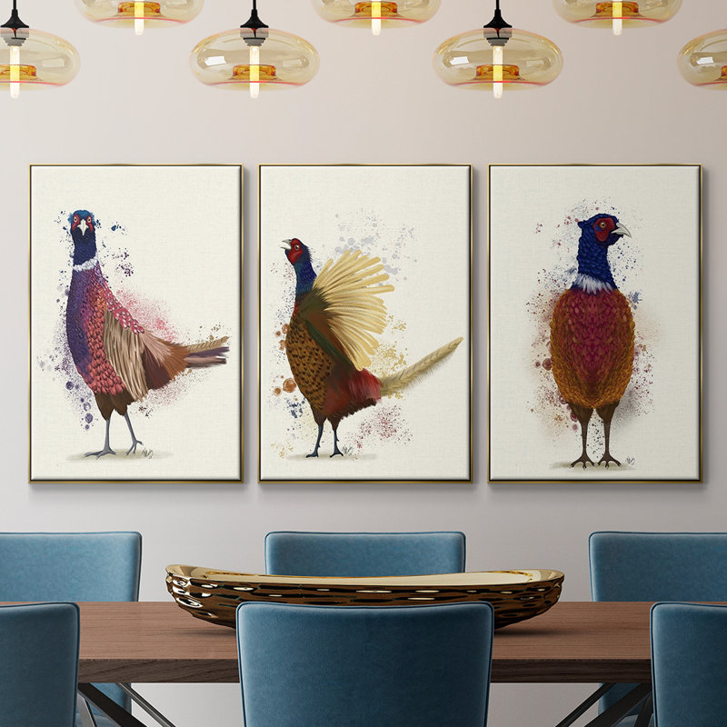 Pheasant Splash 3 3 pièces, 40" H x 90" W  x 2" D, Doré