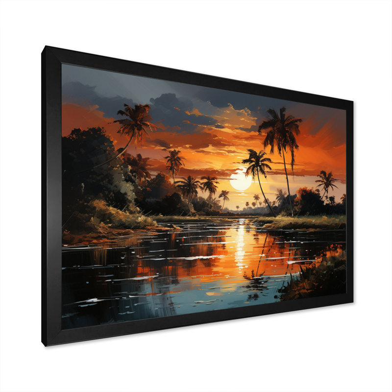 Dominicain Sunset Reflections - reproduction sur toile, H 24 po x l 32 po x P 1 po, Cadre photo noir