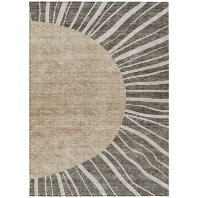 10' X 14' Chocolate Beige And Taupe Abstract Washable Indoor Outdoor Area Rug