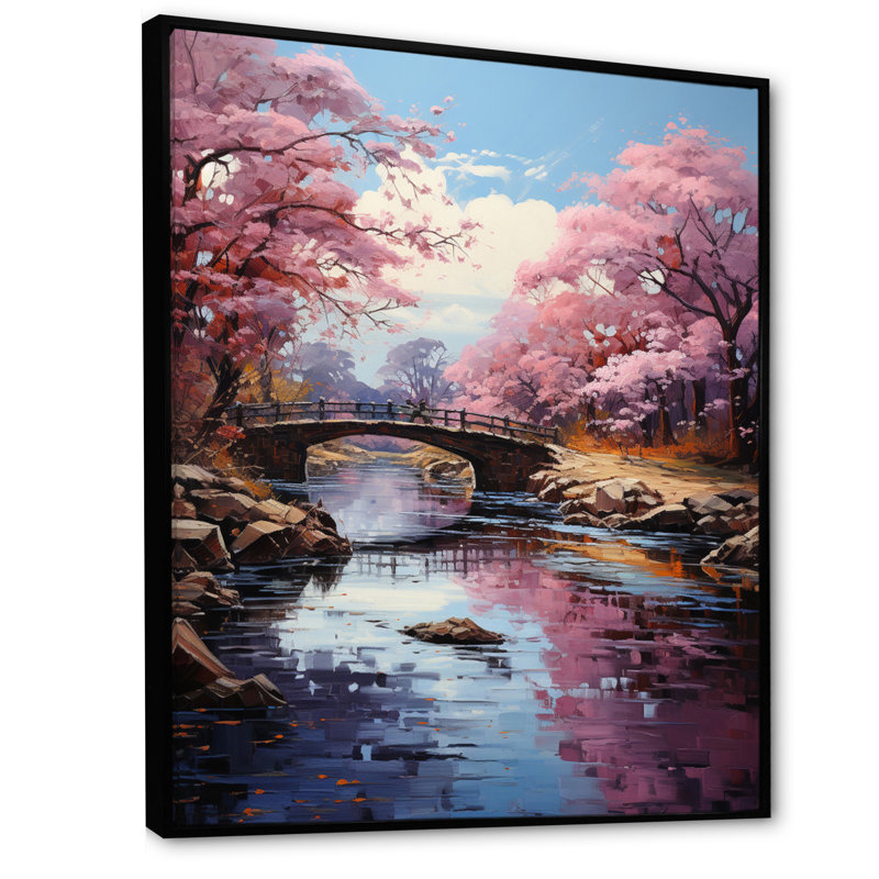 «Gonave Asian Art Cherry Blossom I», reproduction d'art, H 32 po x l 24 po x P 1 po, Cadre flottant noir