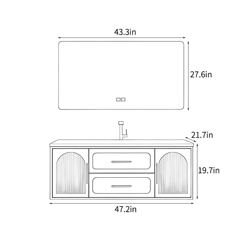 Meuble-lavabo de style crème français, H 19,7 po x l 47,2 po x P 21,7 po, Blanc