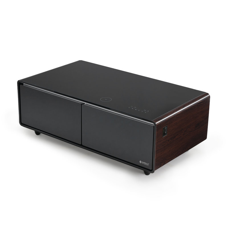 Biedel Smart Coffee Table with Fridge and Built in Wireless Charging, Walnut