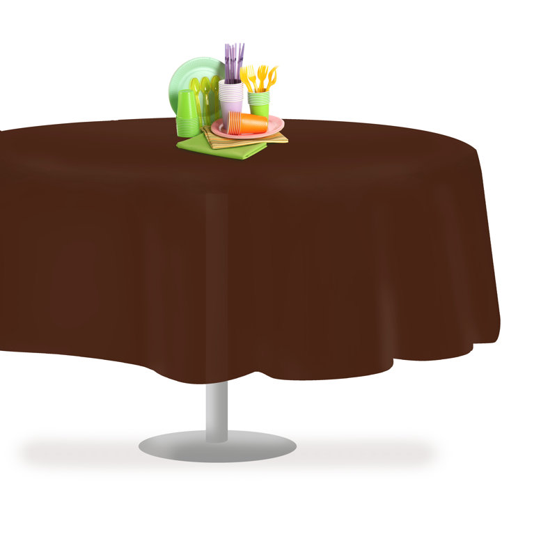 Brown Glossy Round Plastic Tablecloth Set for Parties