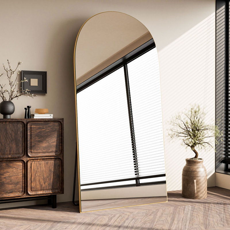 Oversized Arched Frameless Full Length Floor Mirror with Stand, Wall Mounted or Leaning Mirror for Bedroom, Home Gym, Living Room, Entryway