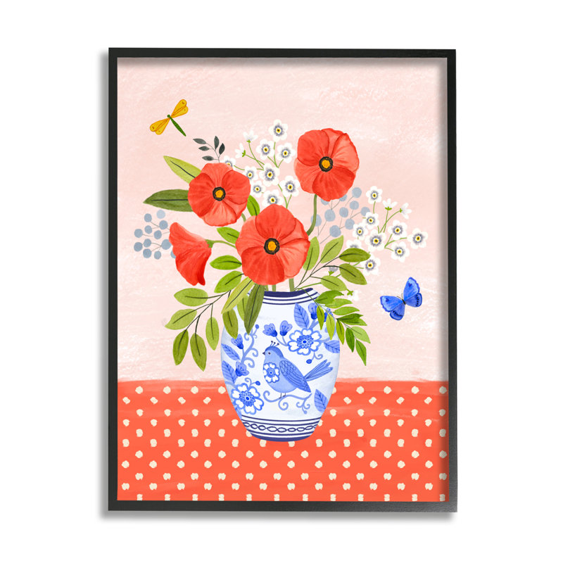 Bb-318-«Bright Bouquet On Polka Dots» encadré sur bois par Sharon Lee, H 14 po x l 11 po x P 1,5 po