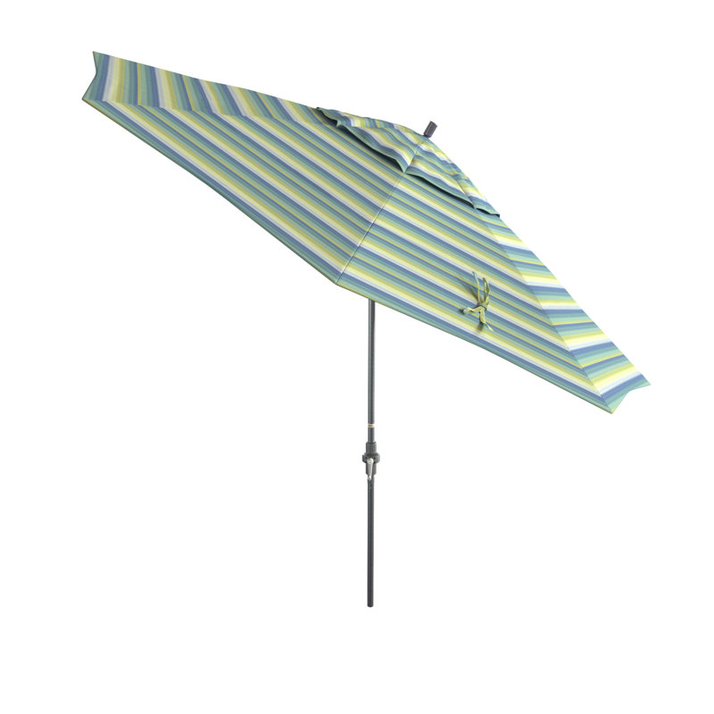 Parasol de patio de 11 pieds avec nervures en fibre de verre et inclinaison du collier, Sunbrella® à rayures vertes