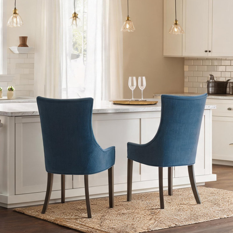 Ensemble de 2 chaises d'appoint rembourrées avec pieds en bois massif, chenille à finition bleue et chaises à haut dossier