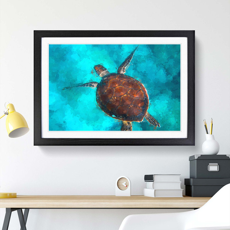 A Sea Turtle in Abstract - Framed Print, 27cm H x 36cm W x 2cm D, Black Framed