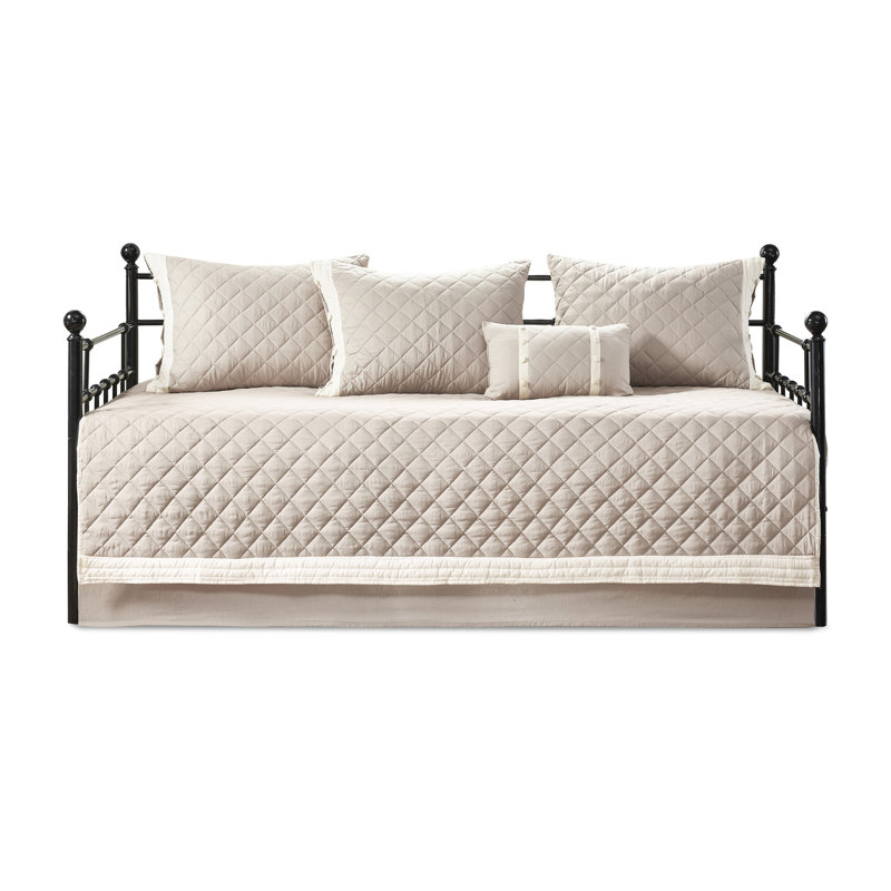 Housse de lit de jour 6 pièces en kaki - ravissant, ajustement pour matelas simple, matelassage à losanges, rembourrage, ensemble de coton lavable à la machine,