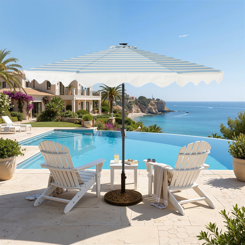 blue and white outdoor patio umbrella AMMSUN 7ft Patio Fringe Umbrella,Blue Stripes