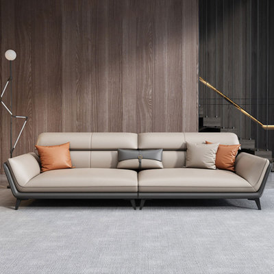 Canapé modulaire kaki en cuir véritable