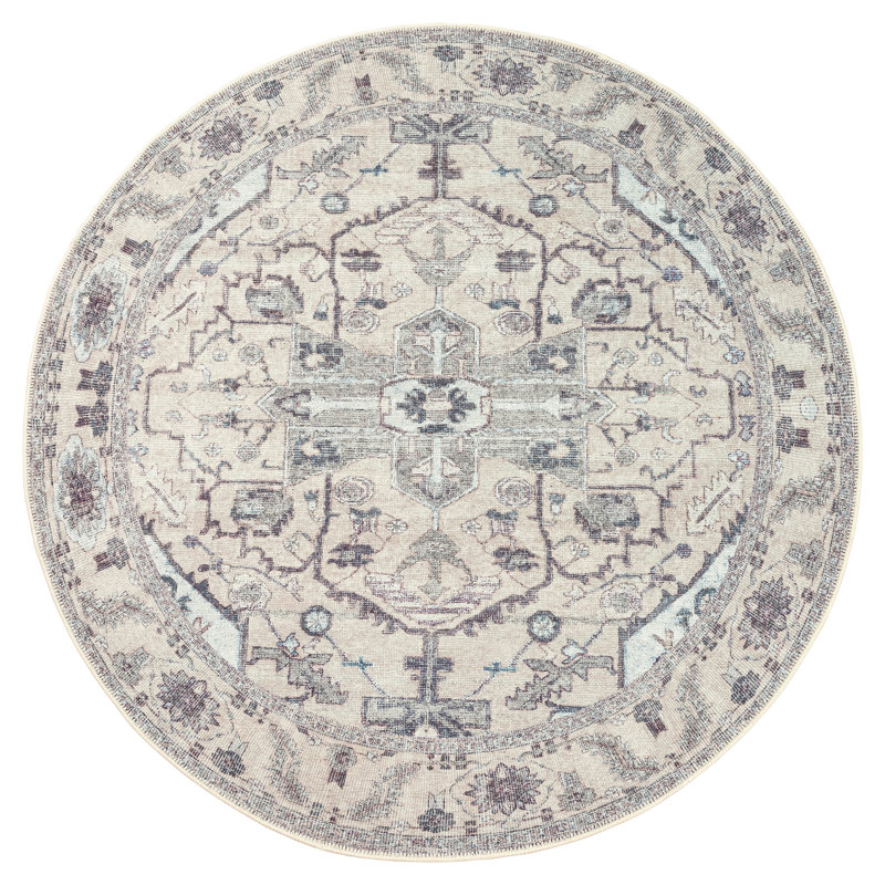 GLN Rugs Traditional Collection - Machine Washable Area Rug, Bohemian Vintage Washable Rug, Non Slip Area Rug, Low Pile Chenille Living Room Rug, Bedroom Rug, Bathroom Rug (Beige and Gray Rug)