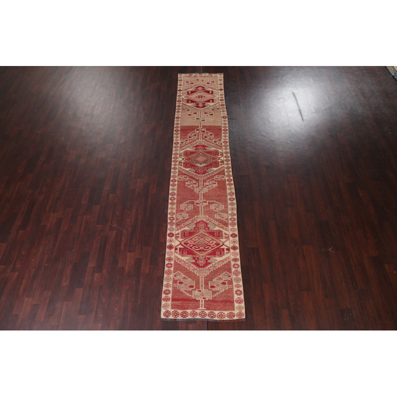 Tapis de couloir oriental vintage en laine Oushak noué à la main 3 x 13