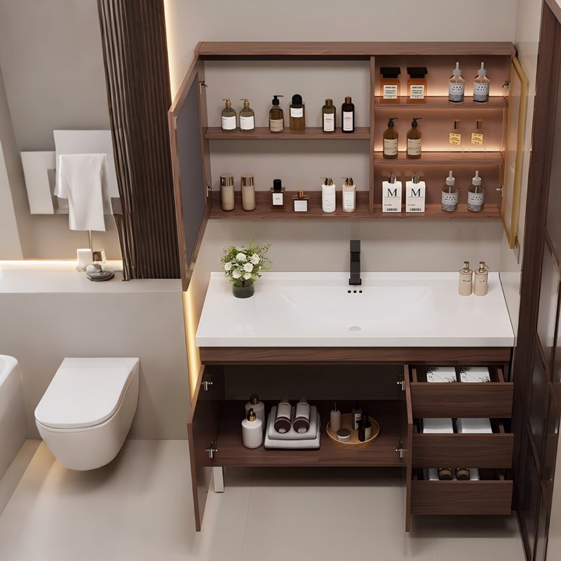 Meuble-lavabo autoportant 47,64 po avec armoire à miroir Brown