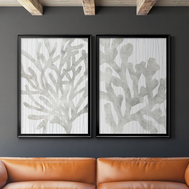 Alfonso Quiet Coral III - Ensemble de 2 reproductions d'art sur toile encadrées, H 24,5 po x l 37 po x P 1,25 po, Noir