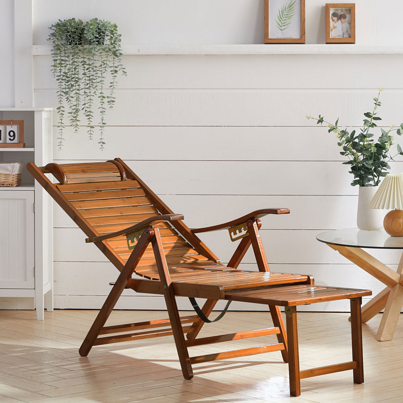 Dimmitt Reclining Bamboo Sun Lounger, Brown