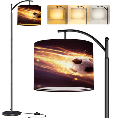  Arc Floor Lamp Soccer Ball Fire Tall Modern Standing Lamp LED Adjustable Linen Lampshade 3 Color Temperatures