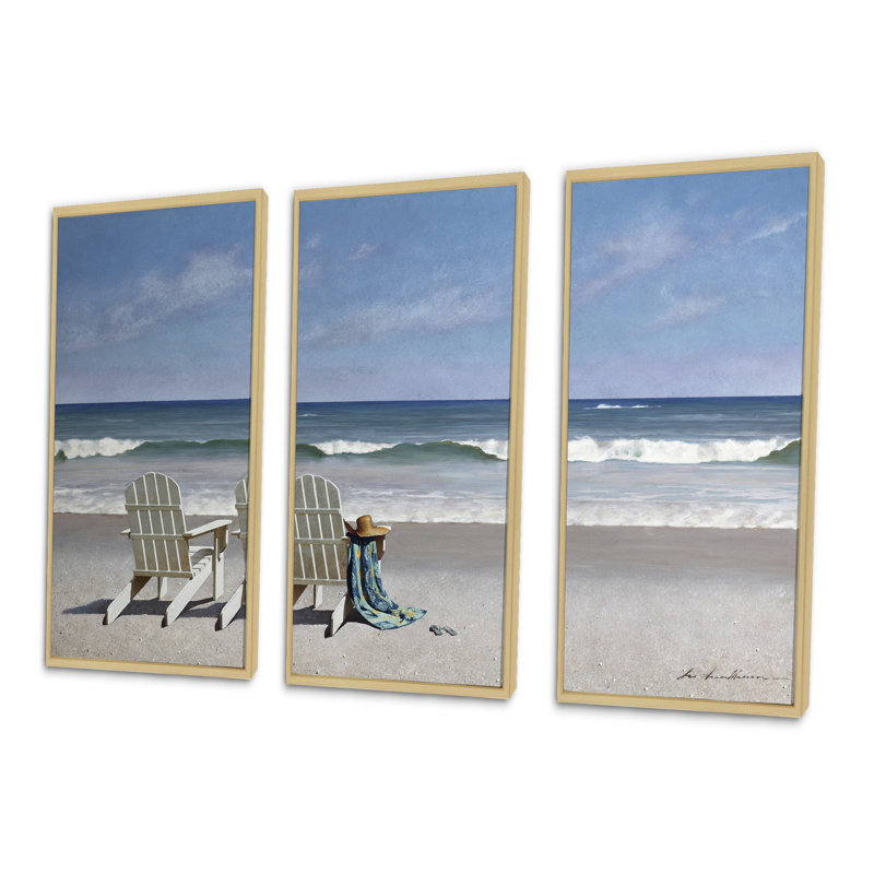 Marée d'observation - Ensemble d'art mural encadré sur toile bord de mer, Brun, H 20 po x l 36 po x P 1 po