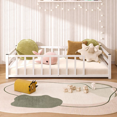 Twin Size Floor Bed, Low Profile Metal Platform with Heavy Duty Guardrails, No Box Spring Needed,