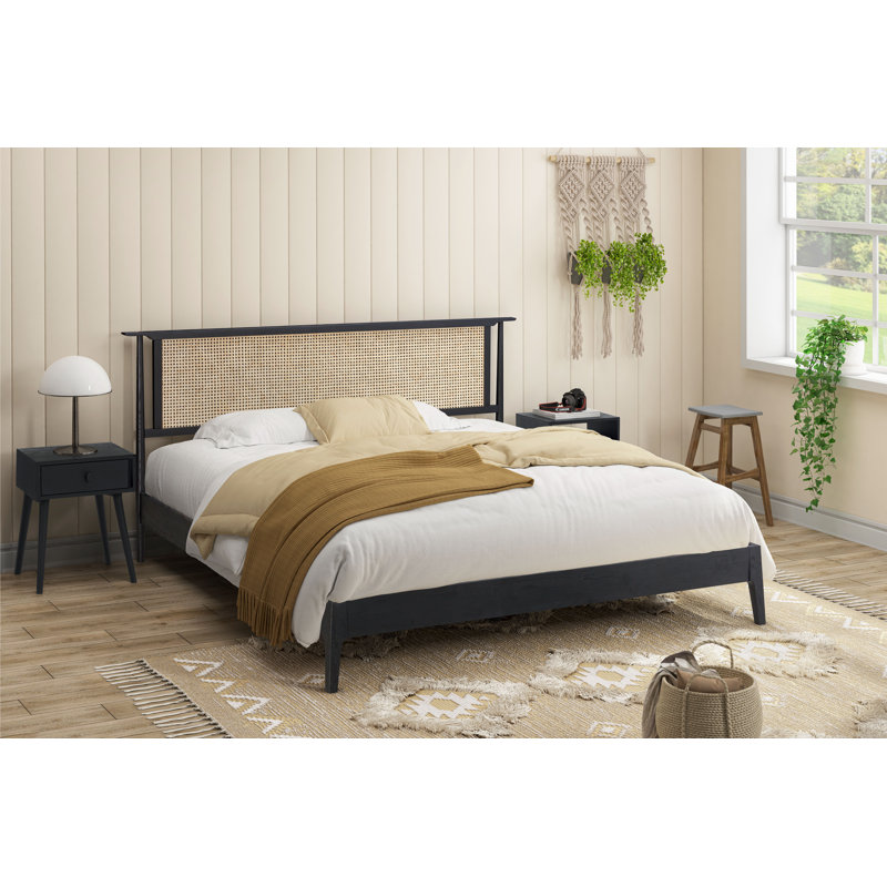 Ruby Wooden Bed Frame with Rattan Headboard - 1000lb