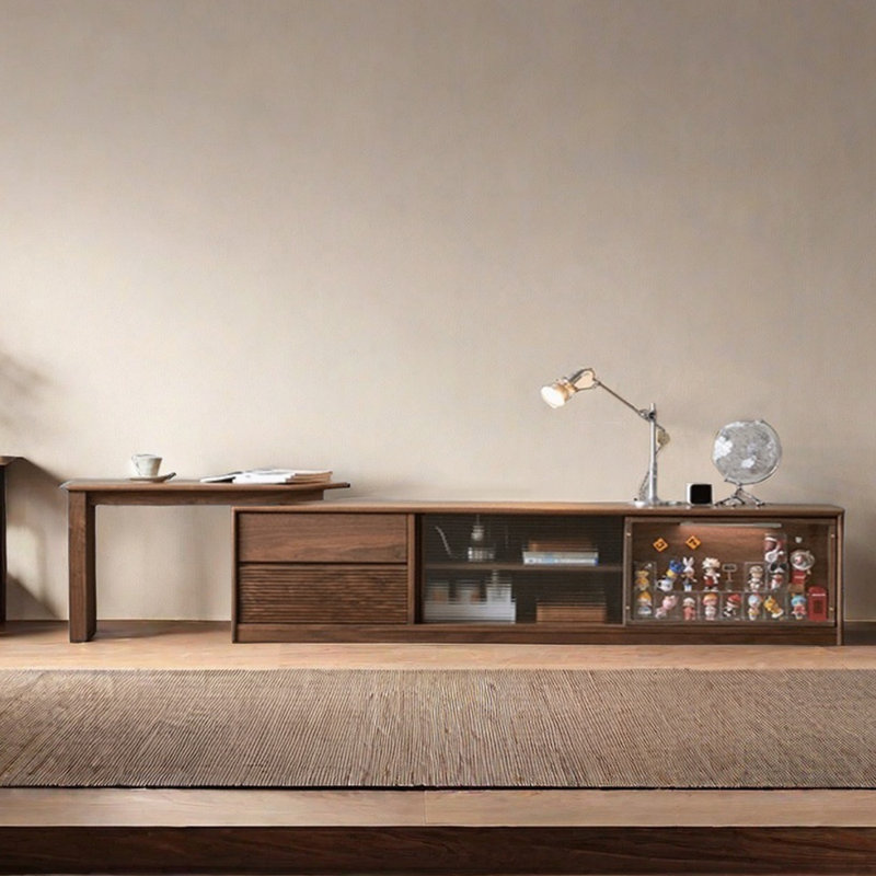 Meuble télé rétro rétractable en bois massif