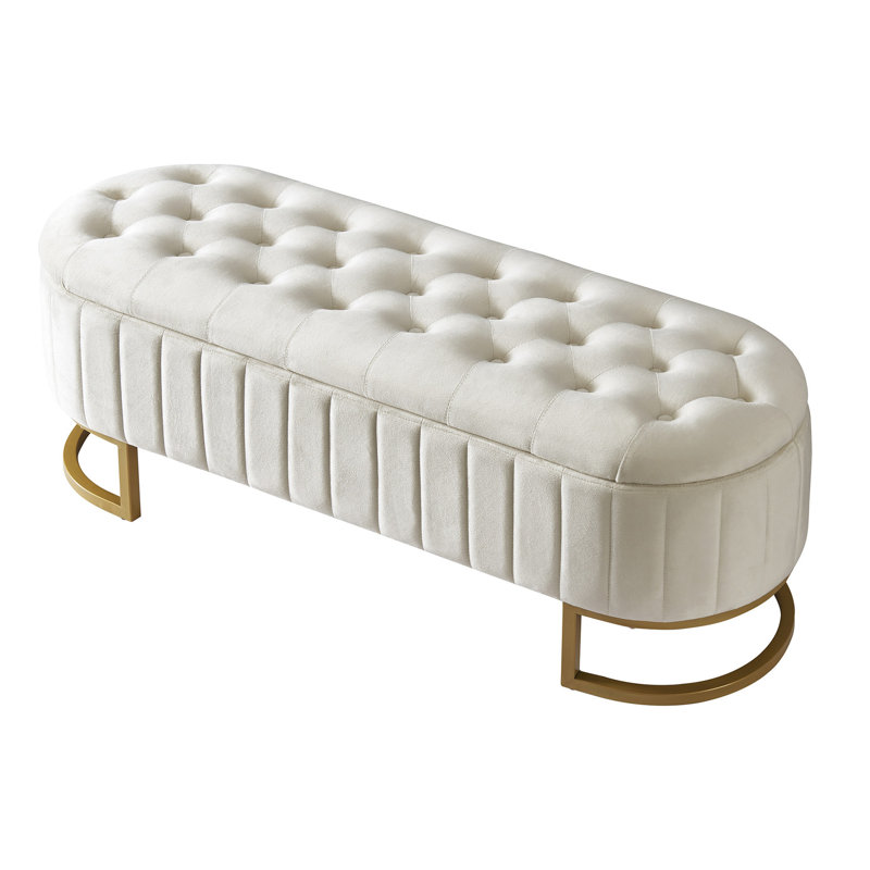 Banc élégant avec revêtement en velours et fonction de rangement beige