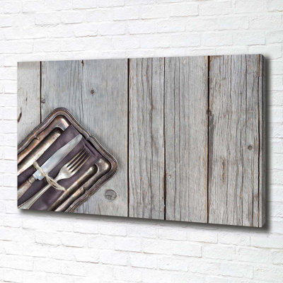 Cutlery On Boards - Wrapped Canvas Print