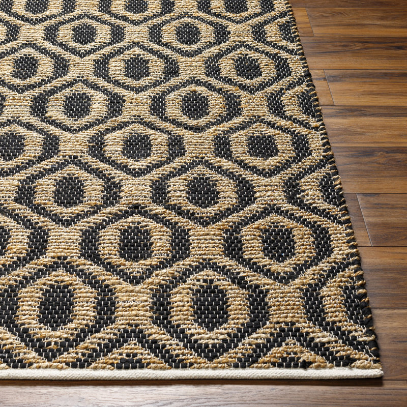 Shealy géométrique tissé à plat à la main et recyclé P.E.T. Tapis noir / brun clair, Tapis de couloir 2 pi 6 po x 8 pi