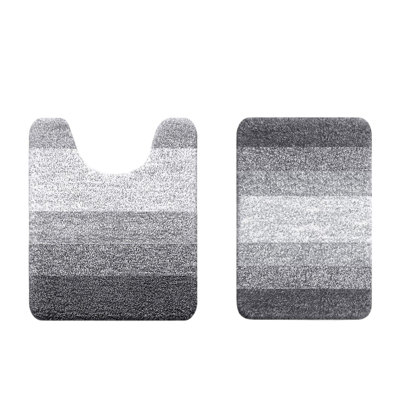 Bathroom Rug Set, Soft Absorbent Microfiber Bath Mats And U-Shaped Contour Toilet Rug, Non-Slip, Machine Wash Dry, Plush Shaggy Bath Mats For Bathroom, 2 Piece, (Grey)
