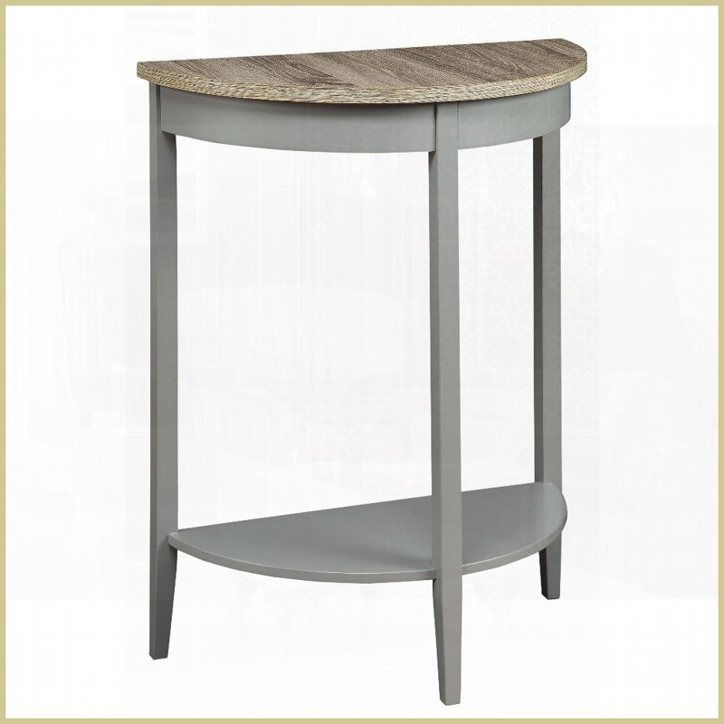 Table basse demi-lune transitionnelle avec finition chêne gris - Rangement peu encombrant pour vestibule / salon