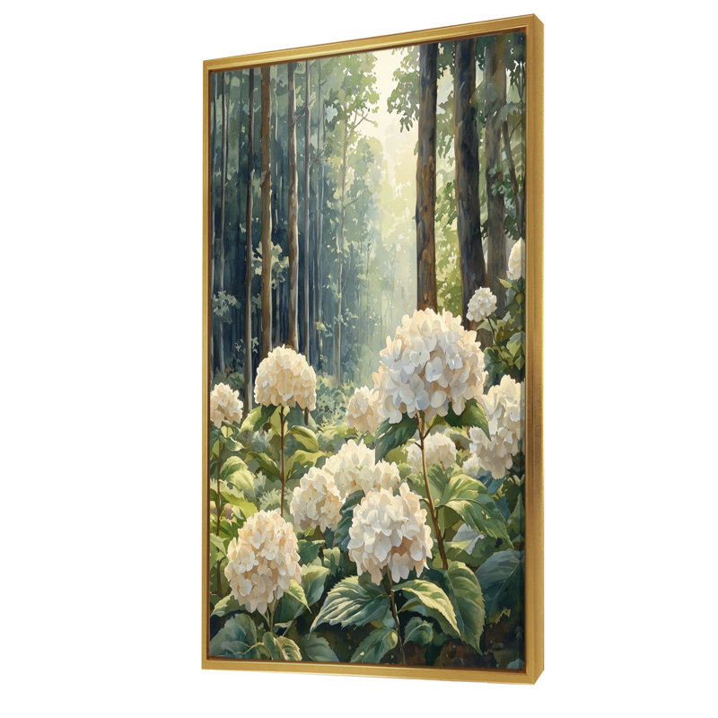 Cropsey - Hydrangea, impression sur toile, H 60 po x l 28 po, Reproduction avec cadre flottant, Doré