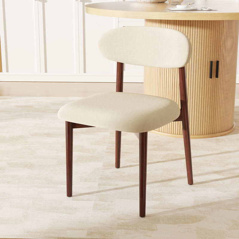 Modern Minimalist Dining Chair With Wood Legs, Mid-Century Accent Chair For Kitchen, Living Room, And Vanity, Beige, Walnut