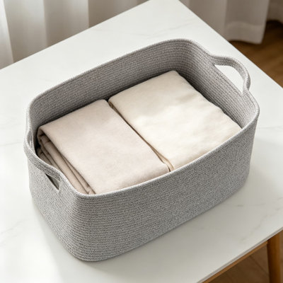 Large Woven Rope Blanket Basket, 65L Rectangle Storage Bin With Handles, Collapsible Laundry Basket For Toys, Clothes, Magazines, And Nursery Organization, Natural Cotton