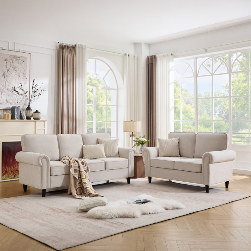 Luelle 2 - Piece Sofa Set For Living Room Upholstered Rolled Arm Couch, Beige