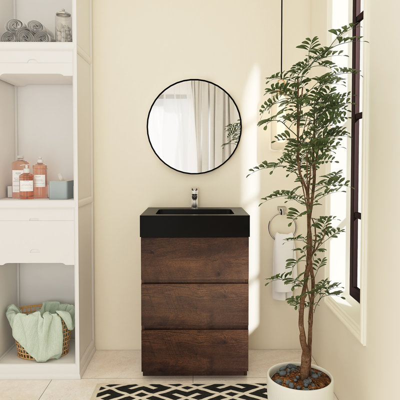 Meuble-lavabo simple Reniel, Noir, noir, noir, noir, Noyer, 24"