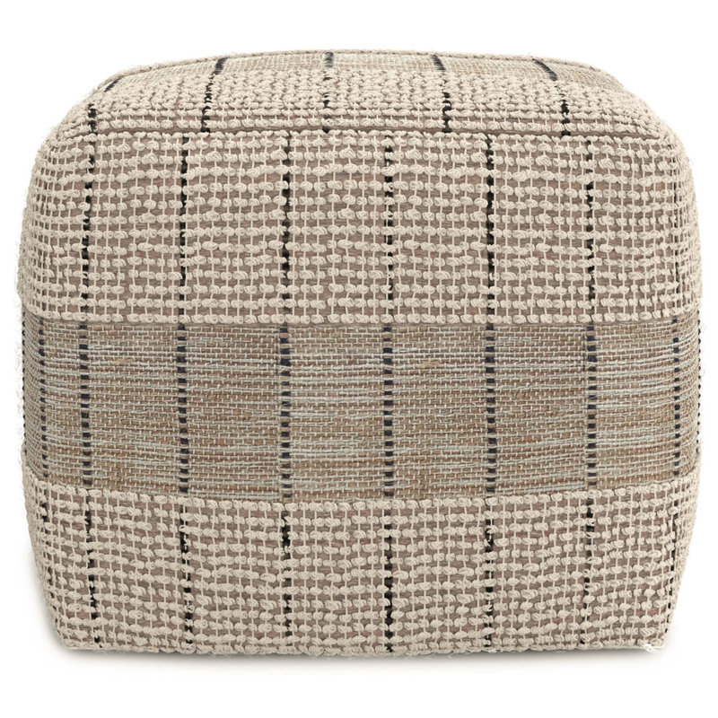 Pouf ottoman géométrique en jute et coton gris et beige de 45 cm
