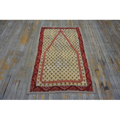 Antique Tribal Cintamani Design Turkish Ghiordes Islamic Prayer Rug