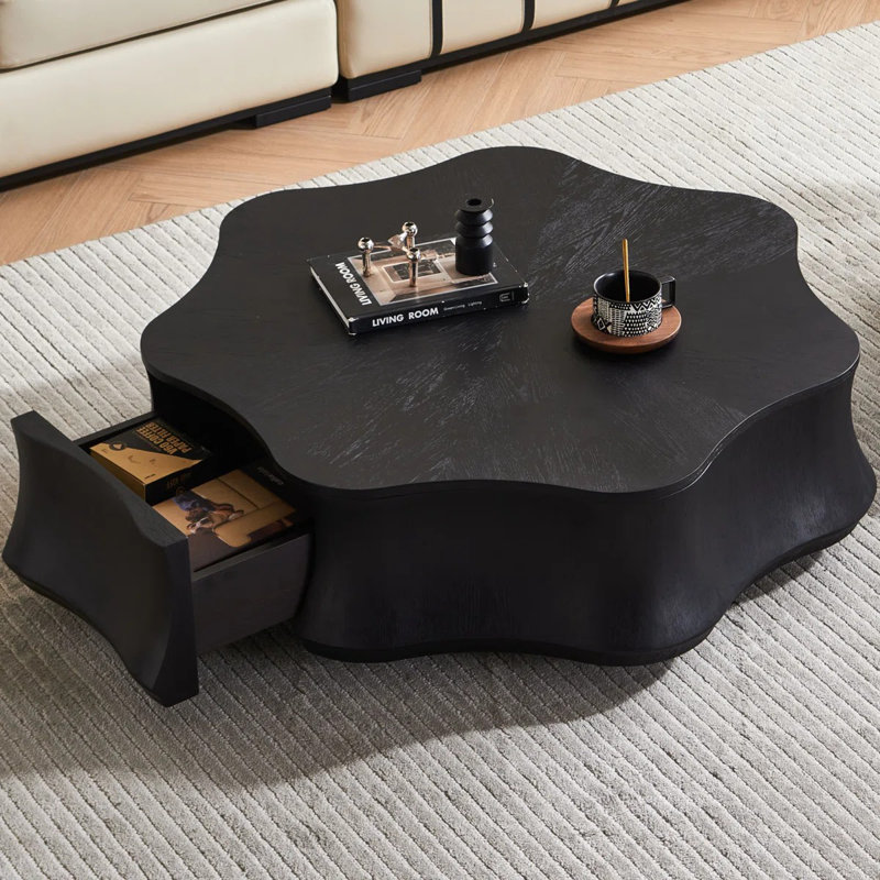 Table de salon 39,4 po moderne à grain de bois noir en forme de nuage