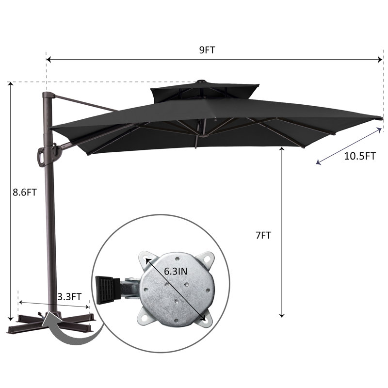Jauhen 128' X 104'  Cantilever Umbrella, Weighted Base Does Not Include, Noir