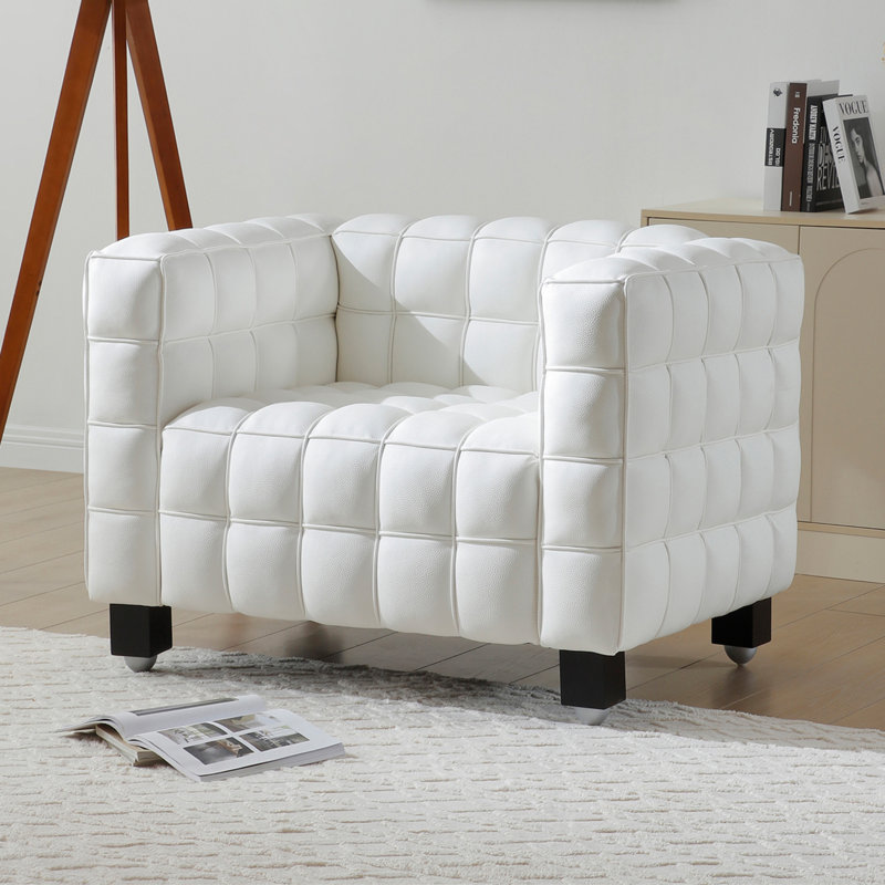 Latitude Run® Luxurious Vegan Leather Armchair, Cream Leather