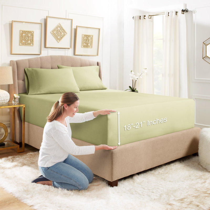 Microfiber Sheet Set, Sage Olive Green, Queen Sheet Set with 2 Pillowcases