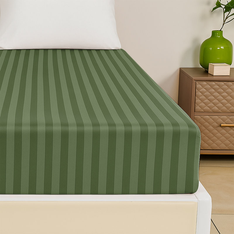 Tabbitha Striped Microfiber Standard Fitted Sheet, Single (3'), Olive Green